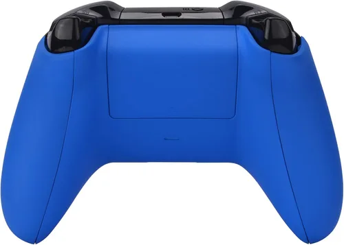 Vista 3 de eXtremeRate Soft Touch Grip - Paneles traseros personalizados para Xbox One S y One X, rieles laterales de repuesto azules con cubierta de batería