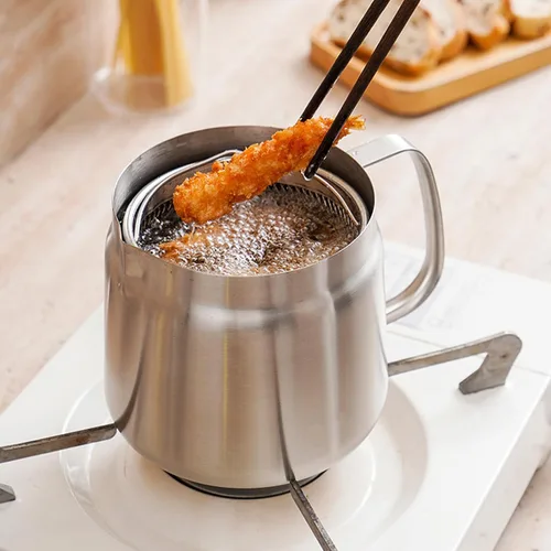 Vista 6 de Olla de filtro de aceite de acero inoxidable de 68 onzas con colador extraíble, protector de grasa de tocino, recipiente grande de aceite de cocina