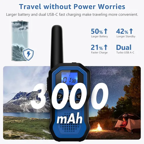 Vista 7 de Radios de 2 vías para adultos Walkie Talkies de largo alcance para niños, recargable, paquete de 4, camping, senderismo, esquí, equipo de crucero