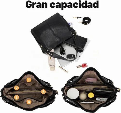Vista 4 de Juego de 2 bolsos de mano para mujer, bolsos de hombro y cartera para mujer Negro