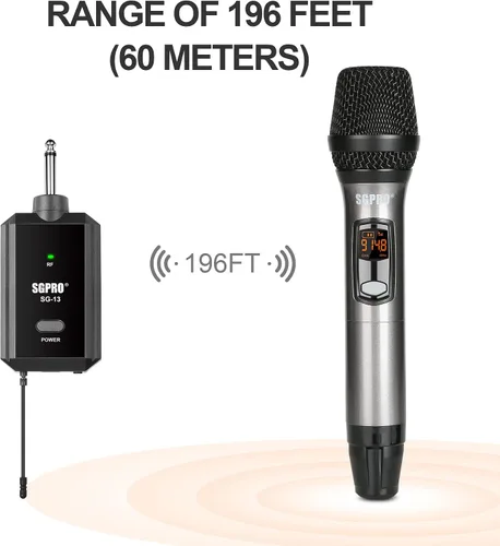 Vista 5 de SGPRO Juego de micrófonos inalámbricos multiusos, receptor compacto, función de silencio, indicador de batería para cantar, DJ, discurso, aula
