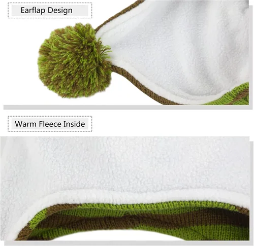 Vista 5 de Muryobao Gorro de punto con forro polar cálido para niños pequeños con orejeras para bebés y niñas