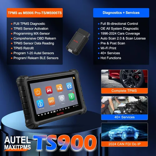 Vista 2 de Autel TS900 todo el sistema TPMS programación escáner de diagnóstico Android 11 OS, TPMS Relearn & Reset, 40+ Services, Active Test, FCA SGW, CAN