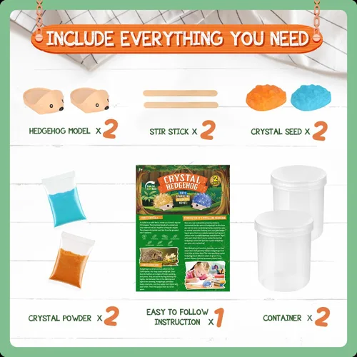Vista 4 de Kit de Cultivo de Cristales - 2 Erizos de Colores Vibrantes para Cultivar - Kits de Ciencia para Niños de 6-8 Años, Excelentes Juguetes de Regalo