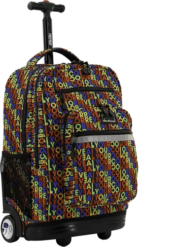 Vista 25 de J World Sundance Mochila Rodante para Laptop para Niñas y Niños. Mochila Escolar con Ruedas, Rombos negro, 20 pulgadas