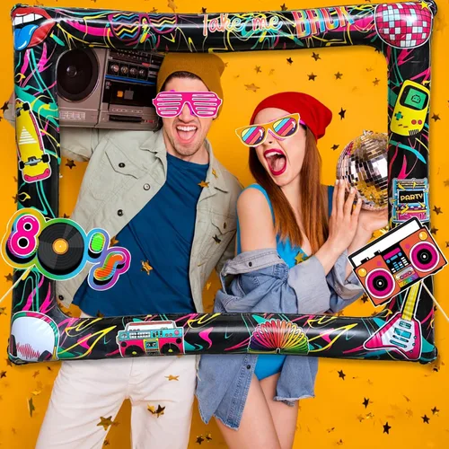 Vista 7 de Juego de 21 portarretratos inflables para selfies de los años 80 y accesorios para fiestas retro de los años 80 I Love 80s Party Selfie Props