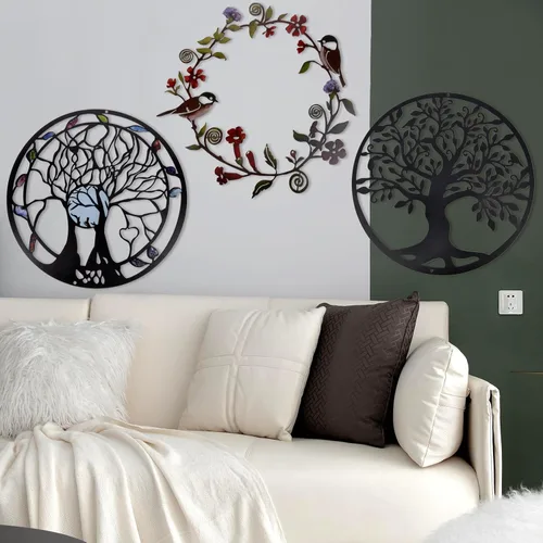 Vista 5 de Arte decorativo de pared de árbol de metal – 11.8 pulgadas, decoración decorativa de árbol de la vida, decoración de sala de estar, escultura