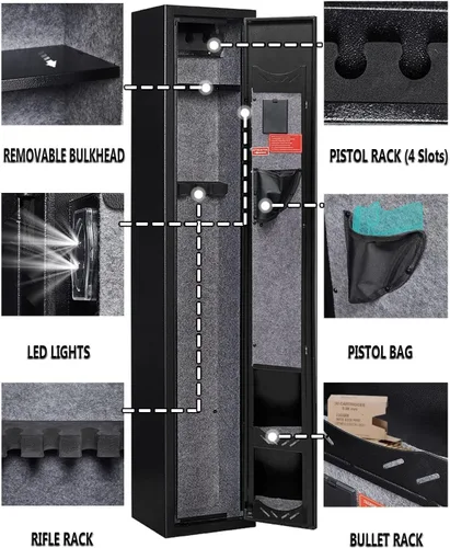 Vista 7 de KAER Caja fuerte para armas de 2 a 3, caja fuerte para rifles y pistolas, caja fuerte para rifles y pistolas, gabinete para armas con bloqueo