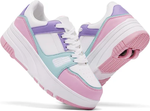 Vista 8 de Zapatillas con ruedas para patinar para niños, niñas y niños, con ruedas desmontables y estilo de moda