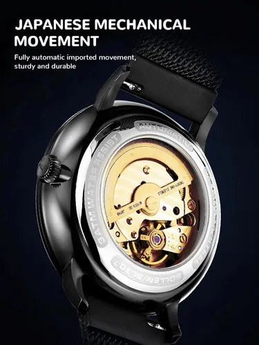 Vista 4 de SOLLEN Reloj automático esqueleto para hombre, reloj automático de esqueleto de doble cara para hombres