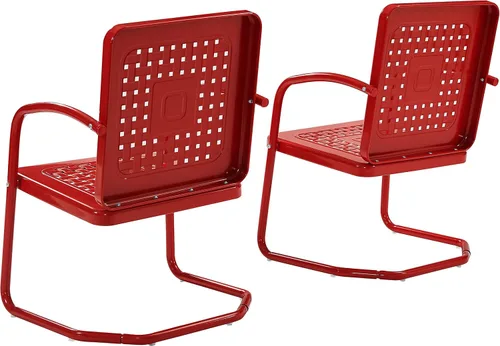 Vista 11 de Crosley Furniture Bates - Juego de 2 sillas para exteriores, sillas de patio de metal retro para comedor, porche, terraza, balcón, color rojo