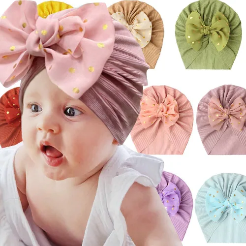 Vista 2 de 11 sombreros turbantes para bebé, turbante con lazo, sombrero de hospital infantil para niños pequeños de 0 a 4 años, Juego de 11 piezas