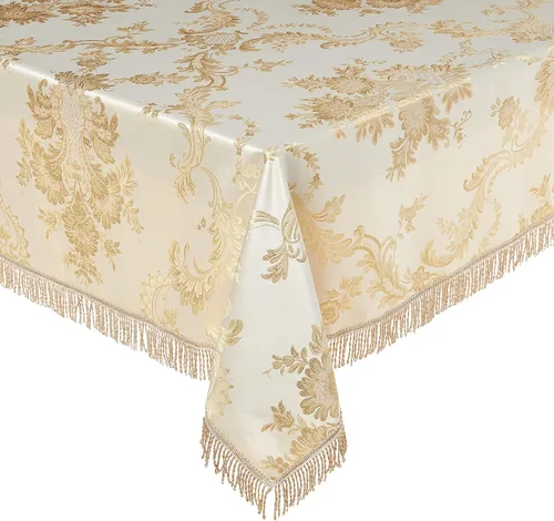 Vista 14 de Violet Linen Majestic Damask - Mantel con diseño de damasco, color beige, 54 x 72 pulgadas, rectangular