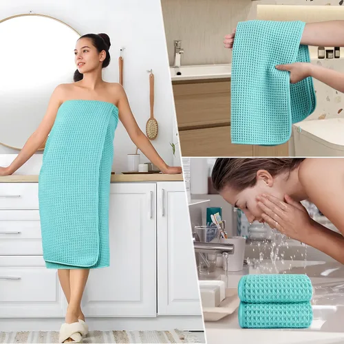 Vista 5 de POLYTE Juego de toallas de baño de gran tamaño de microfibra de secado rápido de 430 GSM, sin pelusas, 6 piezas (tejido de gofre)