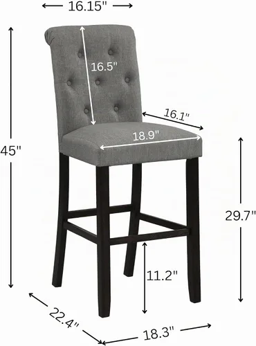 Vista 3 de Roundhill Furniture Hendley - Juego de 2 herramientas de madera maciza copetudas, color gris
