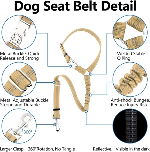 Vista 2 de Plutus Pet Cinturón de seguridad para perro para reposacabezas de automóvil, retención reflectante y ajustable con elástico para mayor seguridad