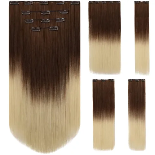 Vista 20 de Extensión de cabello negro oscuro, extensiones de cabello con clip de 22 pulgadas
