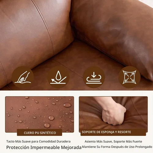 Vista 5 de Silla reclinable de cuero mecedora giratoria de 360° para adultos Camello