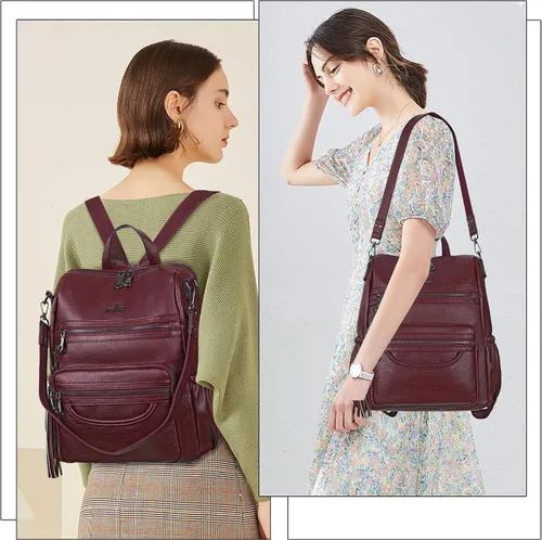 Vista 85 de Bolsos mochila monedero de piel sintética para mujer, bolsas con zíper, mochilas de hombro casuales