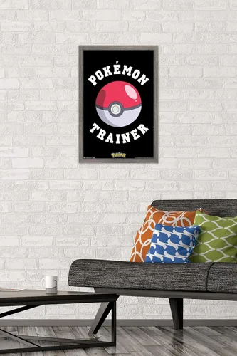 Vista 2 de Trends International Pokémon - Póster de pared de entrenador, 14.725 x 22.375 pulgadas, versión enmarcada de madera de granero