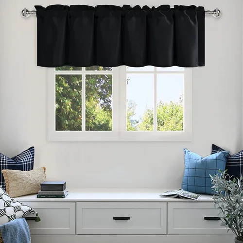Vista 42 de DWCN Cortinas de Cenefa para Sala de Estar, Cocina, Baño/Sótano - Aqua Sólido, 1 Panel, 42 x 12 Pulgadas, Oscurecimiento de Habitación Solid Short