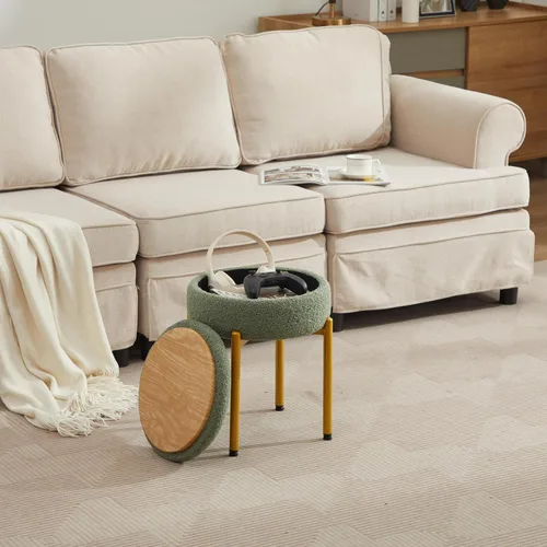 Vista 9 de Taburete de tocador con almacenamiento, taburete de maquillaje multifuncional y mesa auxiliar de terciopelo de peluche, sillas de almacenamiento