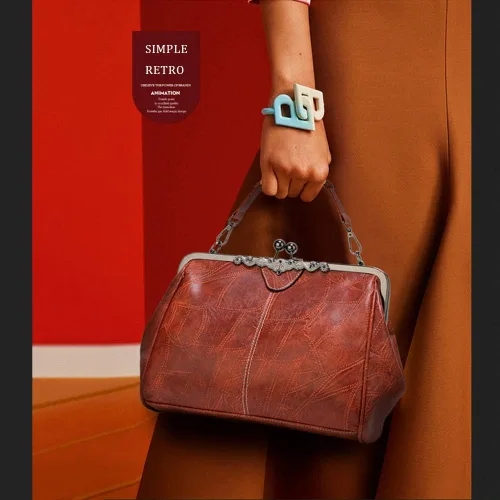 Vista 2 de Segater Bolso retro hueco de cuero PU de cera de aceite para mujer, bolso cruzado con bloqueo de beso, bolso de mensajero vintage
