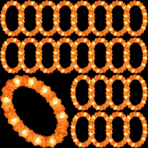Vista 32 de Sherr 24 piezas de collares de flores hawaianas con luces LED para boda, luces LED para luau, collares de flores hawaianas para playa, carnaval
