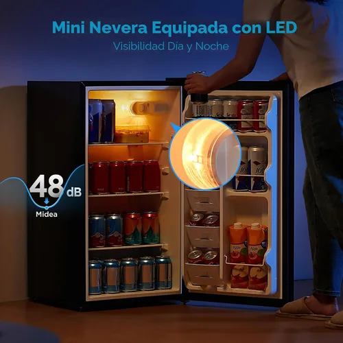 Vista 4 de Midea MERM33S1AST - Mini nevera compacta de 3.3 pies cúbicos con luz interna, termostato ajustable, puerta reversible, bajo ruido para dormitorio