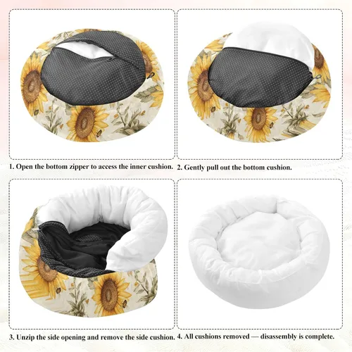 Vista 7 de Pet Dog Beds Relieve Stress Fluffy Dog Pillow Bed for Small Size Pets Sleeping XS Aesthetic Sunflower Neutral