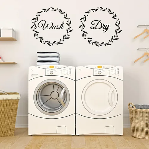 Vista 3 de SUPERDANT Calcomanías de lavandería para lavadora y secadora, calcomanías de pared para lavar y secar, decoración de vinilo para bricolaje, arte
