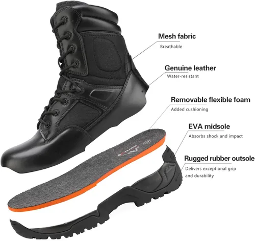 Vista 5 de NORTIV 8 - Botas tácticas de trabajo tipo militar para hombre, para senderismo, motociclismo y combate