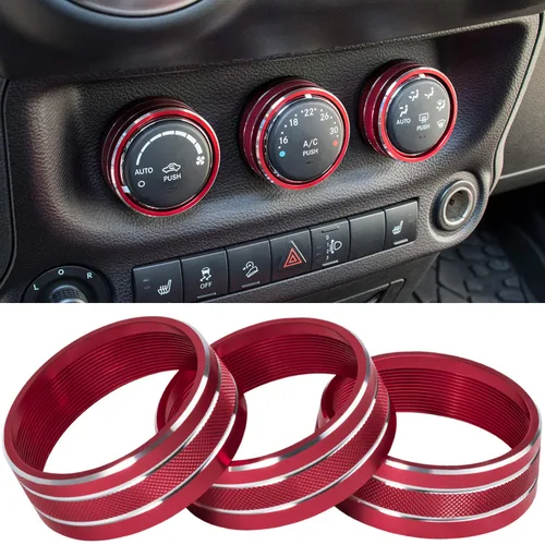 Vista 10 de Cubierta de botón de audio para aire acondicionado, decoración de anillo giratorio para interruptor, trim para Jeep Wrangler JK JKU Patriot Negro