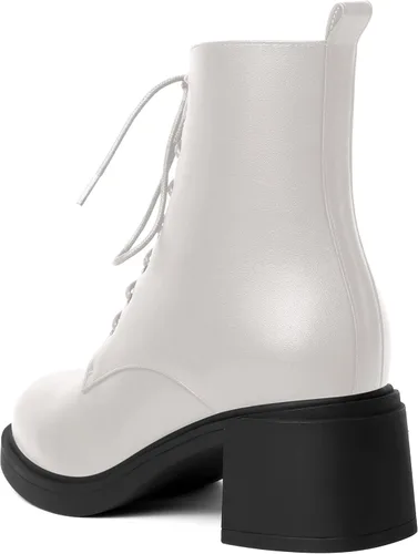 Vista 118 de ROSERWISH Botas altas de tacón bajo y grueso para mujer, con cordones, cómodas, modernas, con puntera redonda, de 2.5 pulgadas