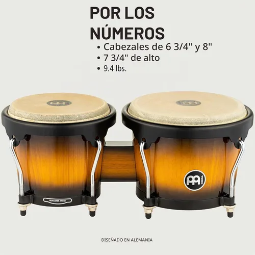 Vista 6 de Meinl Percussion HB100SNT-M bongós de madera natural de 6 3/4 y 8 pulgadas, Vintage Sunburst