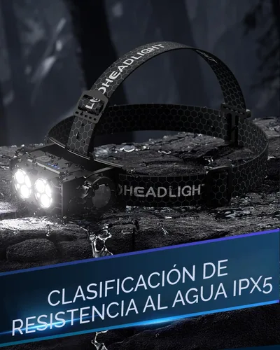 Vista 6 de Linterna frontal recargable, 2 unidades, 4500 L, luz súper brillante, LED, recargable con luz blanca, lámpara de cabeza impermeable con diadema