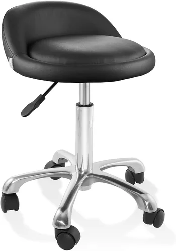 Vista 8 de Saloniture Taburete hidráulico rodante con respaldo bajo – Silla giratoria ajustable para spa, tienda, salón, masaje u oficina médica, color crema