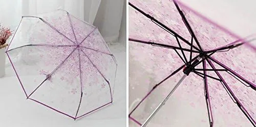 Vista 3 de WerFamily Cherry Blossom - Sombrilla de viaje plegable transparente