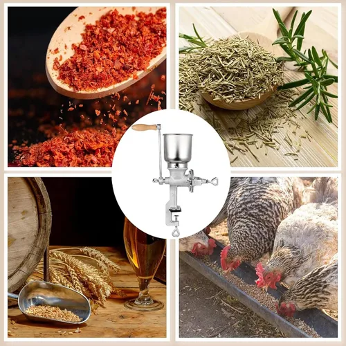 Vista 3 de Molinillo manual de maíz de alta tolva – Molinillo de grano de hierro para café, cebada, bayas de trigo, garbanzos, pimienta, frijoles secos