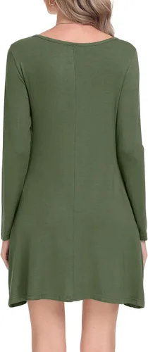 Vista 4 de Vestidos tipo camiseta sueltos casuales con bolsillos de manga larga para mujer
