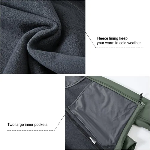 Vista 6 de Gopune Chaqueta de senderismo Softshell para hombre, con forro polar, impermeable, ligera, con capucha