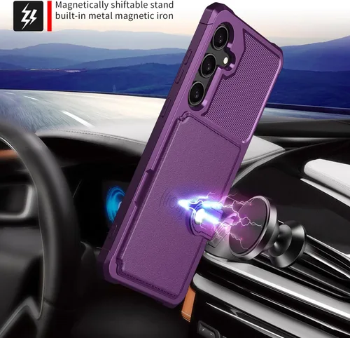 Vista 51 de Funda para Samsung Galaxy S21 Ultra con tarjetero, compatible con soporte magnético para automóvil, resistente a los golpes, resistente, suave, TPU
