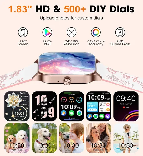 Vista 4 de Reloj inteligente para mujer (respuesta/hacer llamadas), pantalla HD de 1.83 pulgadas, frecuencia cardíaca 24/7/Spo2/Sleep/Monitor, podómetro
