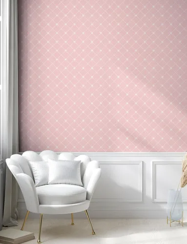 Vista 5 de Ambesonne Papel tapiz rosa rubor para el hogar, abstracto monocromático geométrico inspirado en encaje con estampado de estrellas, acento