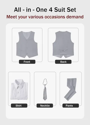 Vista 3 de YuanLu Traje de Boda para Niños, Ropa de Vestir para Niños, Traje de Portador de Anillos, Vestido de Regreso a Casa, Traje de Chaleco y Pantalones