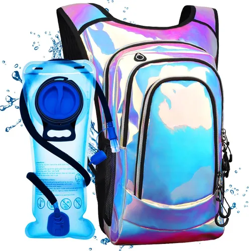 Vista 11 de Mochila de hidratación rave, paquete de hidratación para festivales con vejiga de agua de 2 L, mochila de agua ligera, bolsa de hidratación