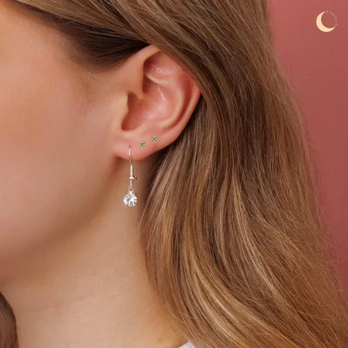Vista 4 de Lumini Crystals Pendientes de tuerca de plata de ley 925 de 0.079in con piedra natal simulada para mujer, Plata de ley, Circonia cúbica
