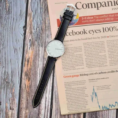 Vista 2 de WOCCI Correa de reloj de lujo de 0.709 in, correa de cuero italiano con hebilla cónica (negro)