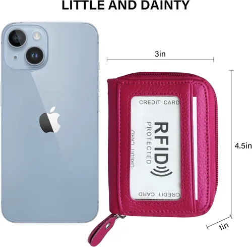 Vista 2 de Tarjetero RFID de bolsillo con ventana para ID, piel genuina, S, Rosa
