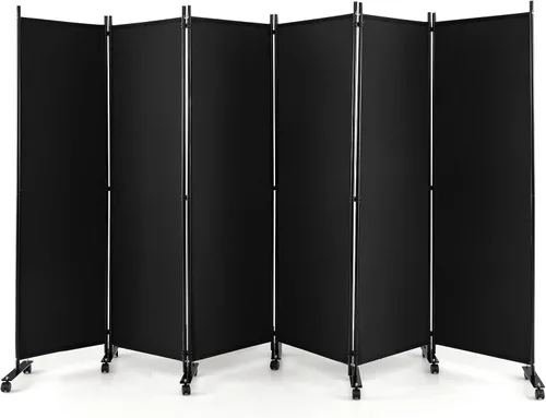 Vista 10 de Divisor de habitación plegable de 6 paneles para separación de habitaciones, pantalla de privacidad independiente con ruedas universales Blanco